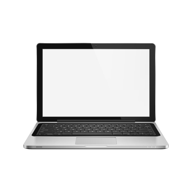 High detailed realistic vector illustration of modern laptop with blank screen on white background