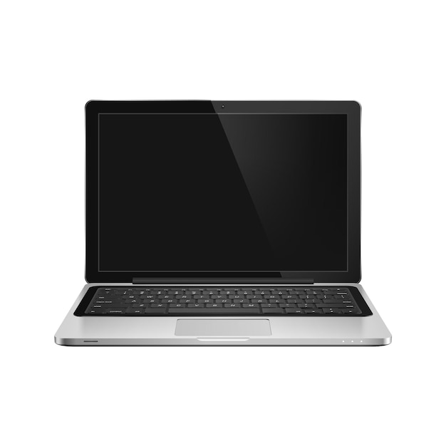 High detailed realistic vector illustration of modern laptop with blank screen on white background