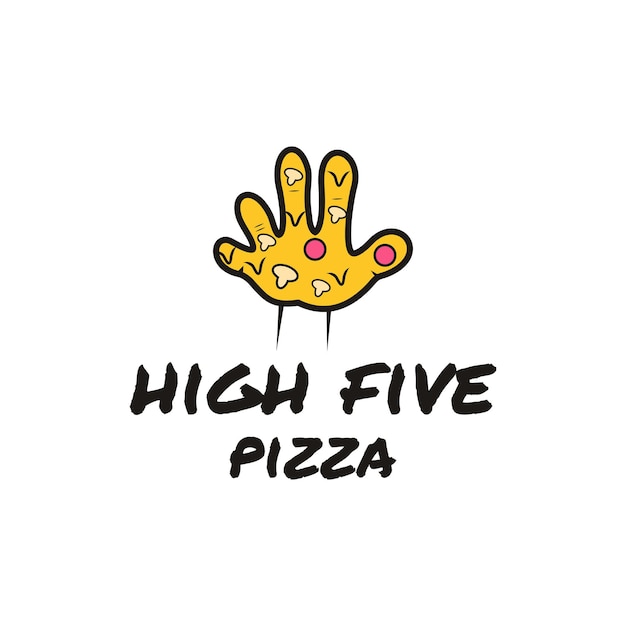 High five friendly pizza logo design illustration