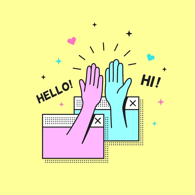 High five Retro hey icon hands clap from web windows 90s style Success or greetings friendship or business partners Dialog interface tidy poster