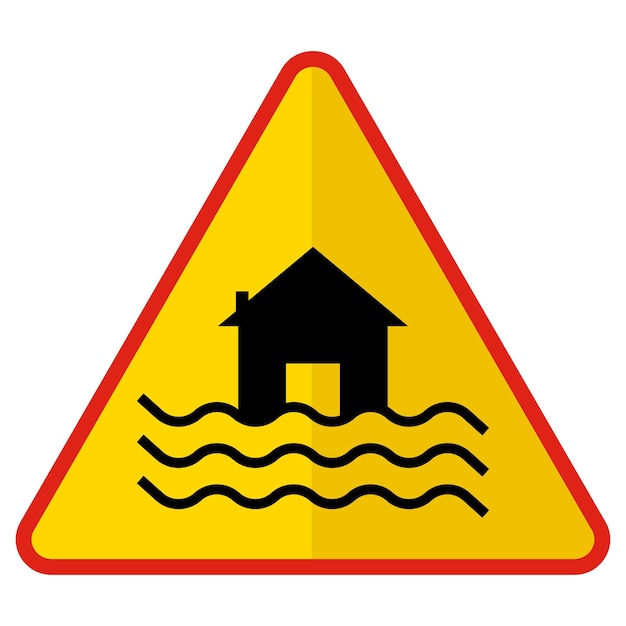 High Flood Area red yellow triangle Concept Modern traffic guide warning Regulatory and recognizable