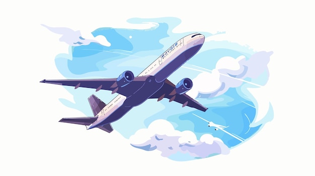 High Flying Airliner in Sky Flat Style Vector Illustration