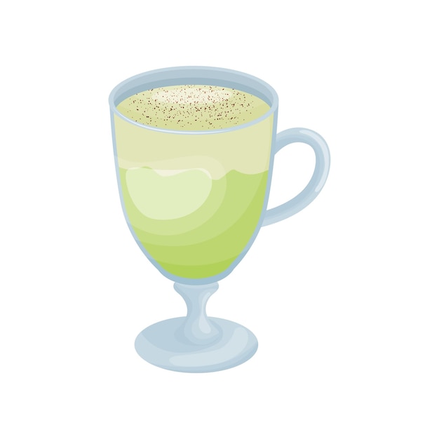 High glass mug with a milkshake is decorated with chocolate chips on the skin Vector illustration on white background