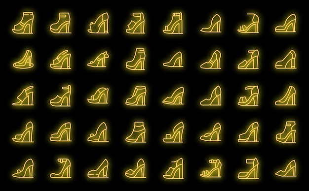 High heels woman shoes icons set vector neon