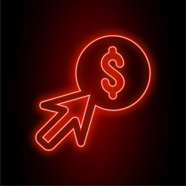 High Impact Red Neon Dollar Coin and Mouse Pointer Icon with Dark Background