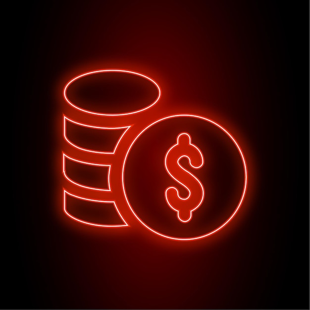 High Impact Red Neon Dollar Coins Icon with Dark Background