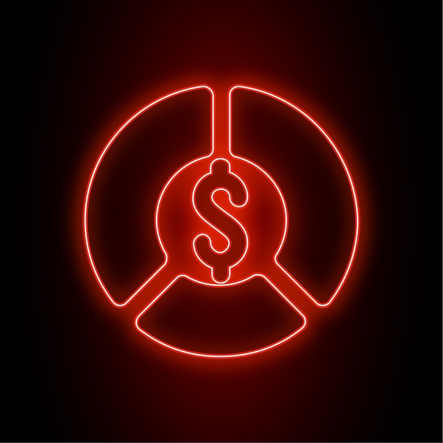 High Impact Red Neon Dollar Pie Chart Icon with Dark Background