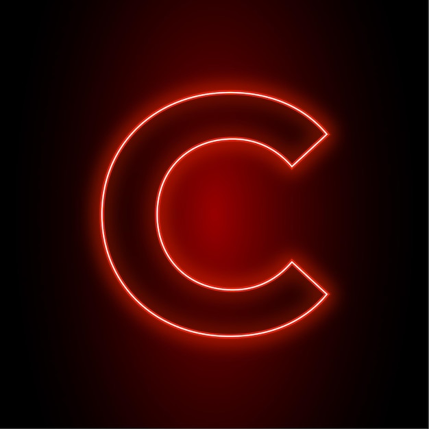 High Impact Red Neon Latter C Icon with Dark Background