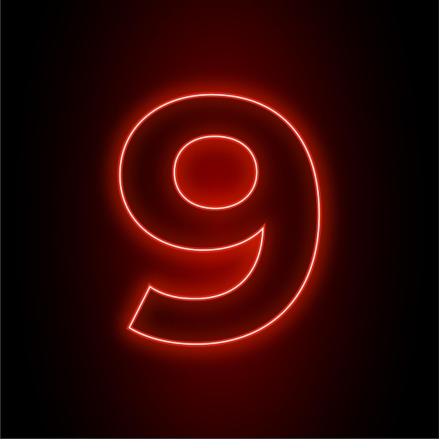 High Impact Red Neon Number 9 Icon with Dark Background