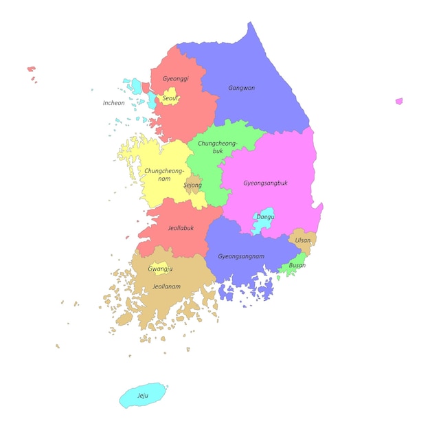 High quality labeled map of with South Korea borders of the regi