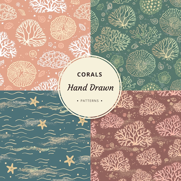 High quality marine seamless corals patterns with corals.set