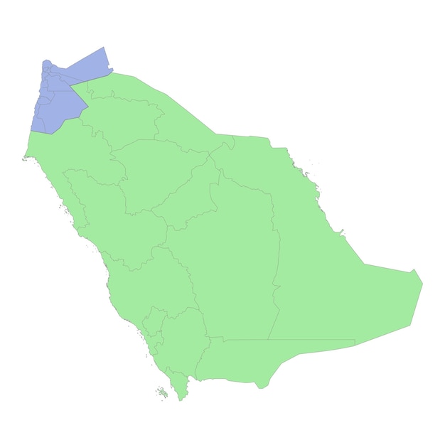 High quality political map of Saudi Arabia and Jordan with borders of the regions or provinces