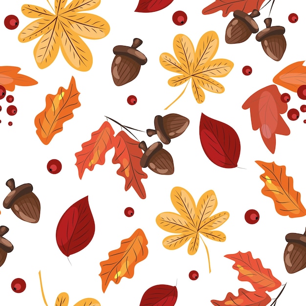 High quality vector image Autumn pattern with acorns and leaves