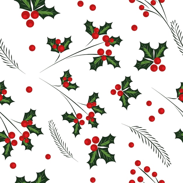 High quality vector pattern Christmas pattern Winter berries Needles