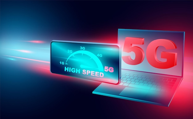 High Speed Internet Concept network on smartphone and computer broadband networks speed isometric