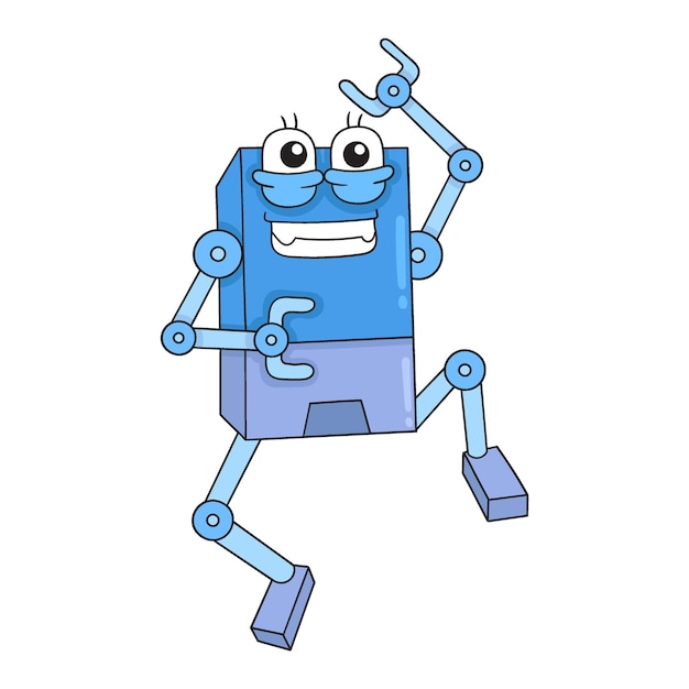 High tech humanoid robot dancing doodle icon image kawaii