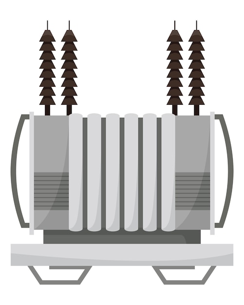 Vector high voltage electrical transformer and isolator energy substation power supply icon isolated on white background for web design flat cartoon illustration