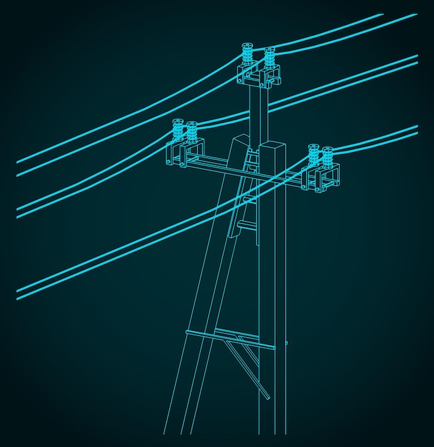 Vector high voltage power lines blueprint