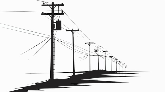 Vector high voltage power lines and electric pole vector image