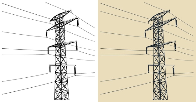 Vector high voltage power pole illustrations