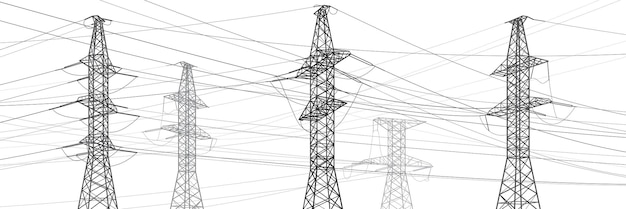 Vector high voltage transmission systems. electric pole. power lines. a network of interconnected