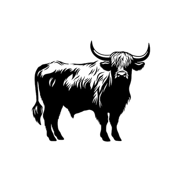 Highland cow detailed silhouette hand drawn vector