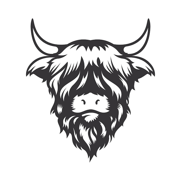 Highland cow head design on white background. Farm Animal. Cows logos or icons. vector illustration.