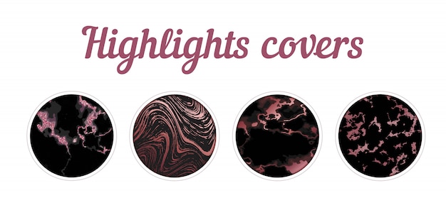 Highlight cover big set, Minimal pink marble texture background collection