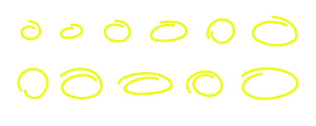 Highlight oval marker frames Hand drawn scribble circle set Doodle ovals and ellipses yellow line