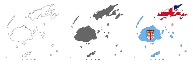 Highly detailed Fiji map with borders isolated on background