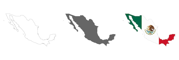 Highly detailed Mexico map with borders isolated on background