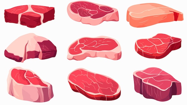 Vector highquality cartoon vector illustration of various cuts of meat