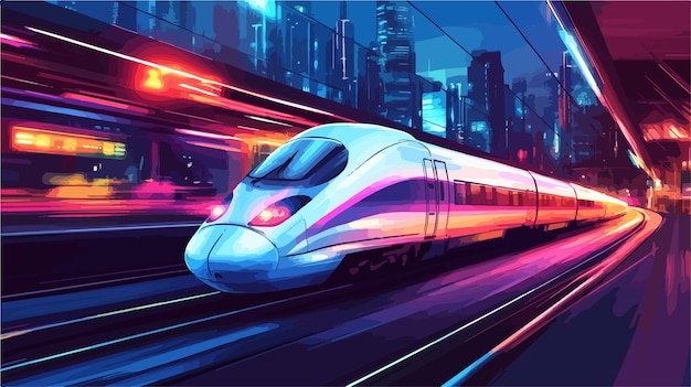 HighSpeed Train at Station with Blurred Commuters