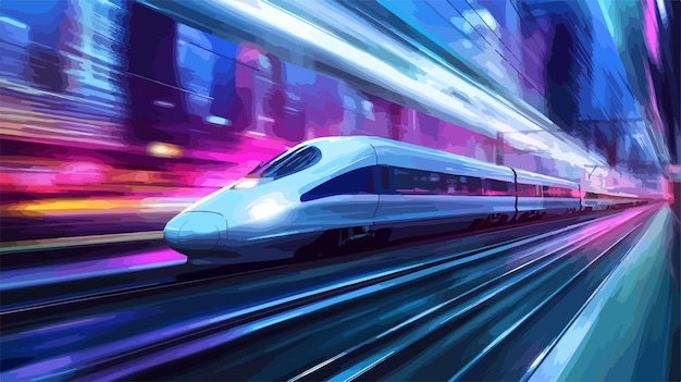 HighSpeed Train at Station with Blurred Commuters