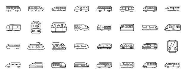 Highspeed transportation icons set outline vector Speed train