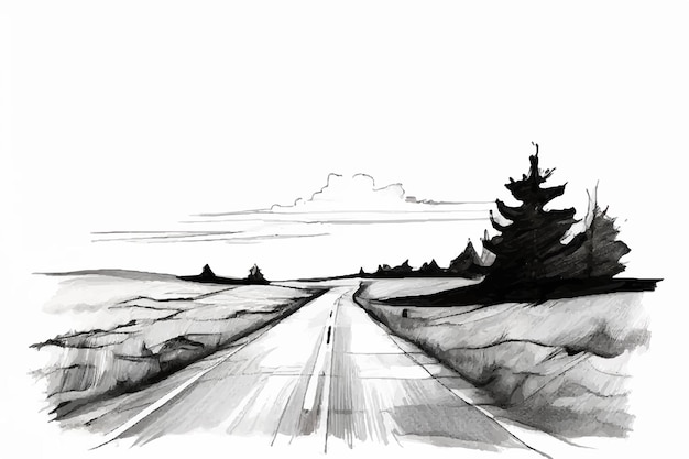 Vector highway black and white highway background empty road vector black line illustration art on white