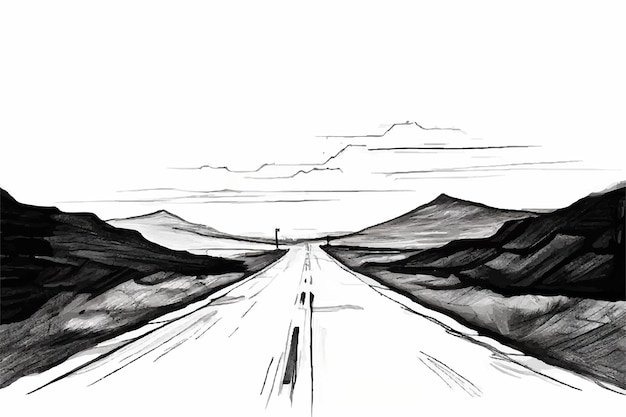 Highway vector Illustration Road and mountain vector black line illustration art isolated white