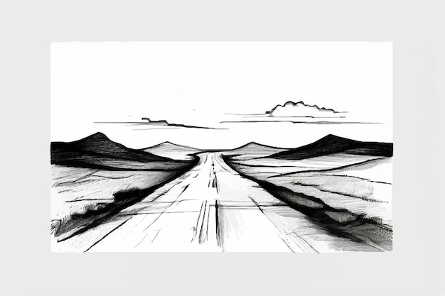 Highway Vector Illustration Road and mountain vector black line illustration art isolated white