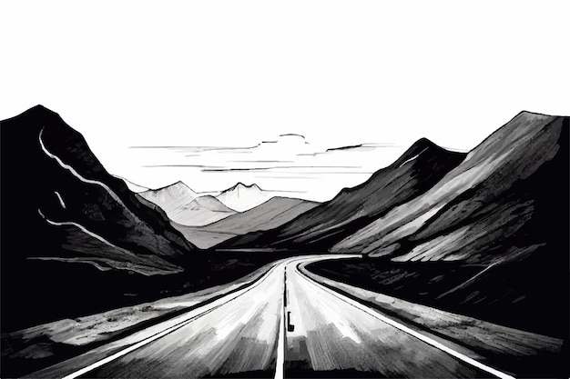 Vector highway vector illustration road and mountain vector black line illustration art isolated white