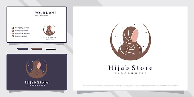 Hijab logo design for muslimah women with creative concept and business card template