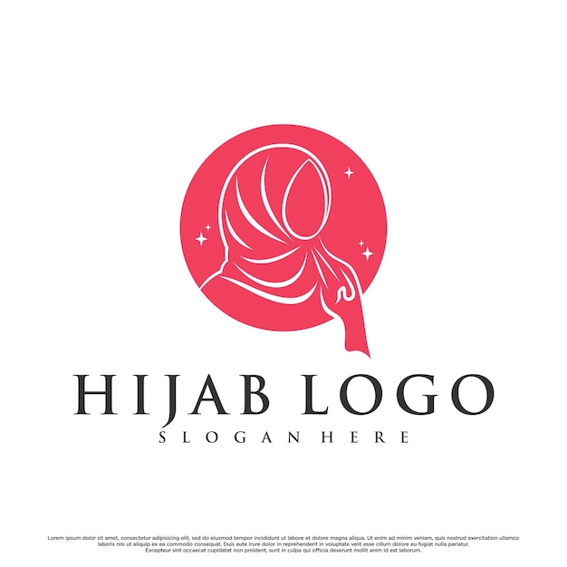 Hijab logo for moslem woman with creative element Premium Vector