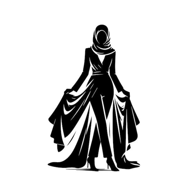 Hijab style fashion Silhouette Hijab style standing woman silhouette vector