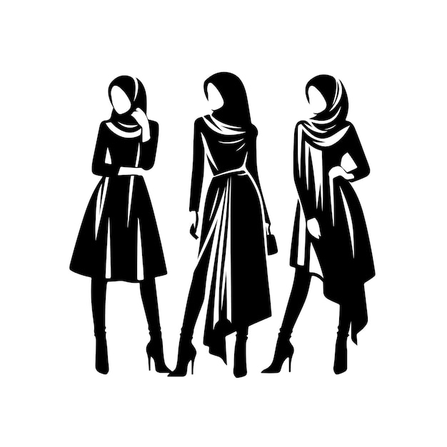 Vector hijab style fashion silhouette hijab style standing woman silhouette vector