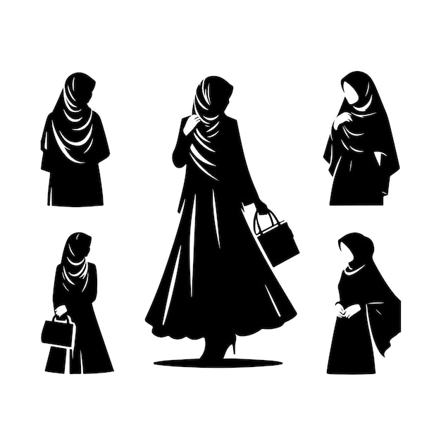 Hijab style fashion Silhouette Hijab style standing woman silhouette vector