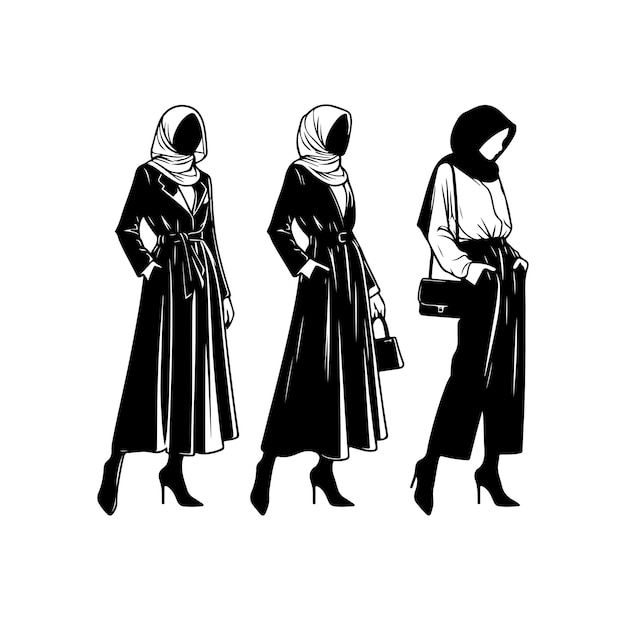 Vector hijab style fashion vector illustration design silhouette style