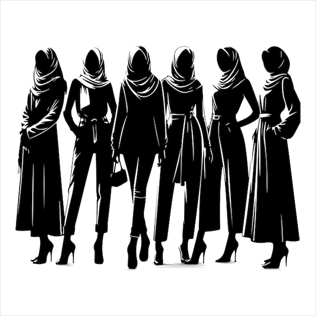 Hijab style standing silhouettes vector hijab style vector hijab vector