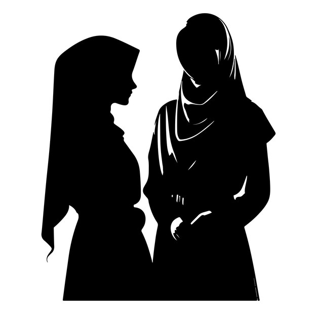 Hijab style standing silhouettes vector illustration on white background