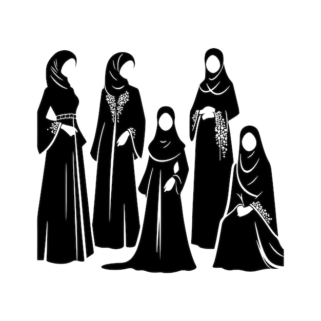 Hijab style woman vector black color a stylish hijab woman silhouette Abaya muslim hijab dress