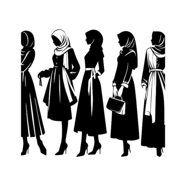 Hijab style woman vector black color a stylish hijab woman silhouette Abaya muslim hijab dress