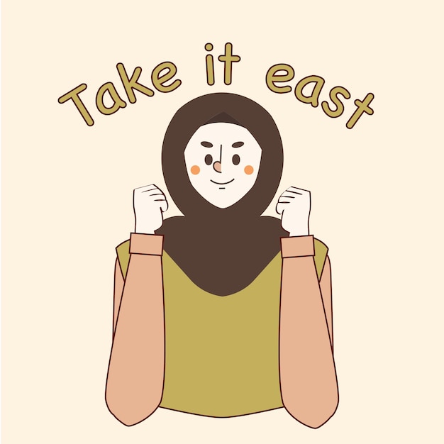 Hijab woman girl happy peek pose no curious hi hello greeting smile activity clipart vector illustra